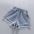 thumbnail image 5 of Fjofpr Summer Clearance Clothing under $8 Girls Shorts Size 10-12 Jean Shorts Big Girls Summer Thin Double Layer Nail Bead Elastic Waist Shining Denim Perforated Denim Shorts（4-15 Years）, 5 of 8