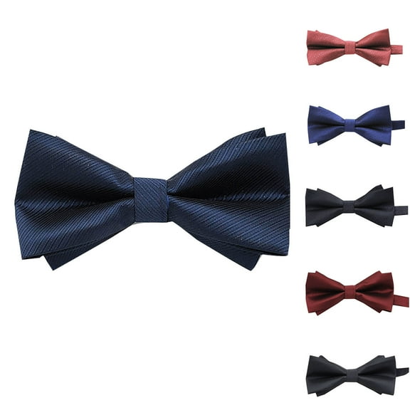 Xfvqtps Bow Ties for Men Solid Color Adjustable Pre-Tied Neckties Double Layer Bow for Wedding Party Blue