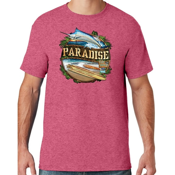 Mens Manu Bay Surf Company PARADISE SURF SHACK MARLIN T-shirt, 5XL Vintage Heather Red