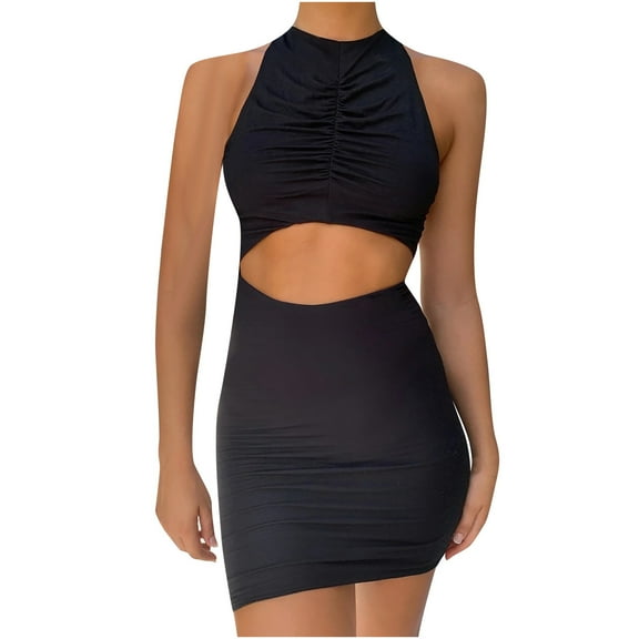 IROINNID Women's Sleeveless Bodycon Dress Round Neckline Sexy Slim Hollowing Party Club Dress Strapless Dress