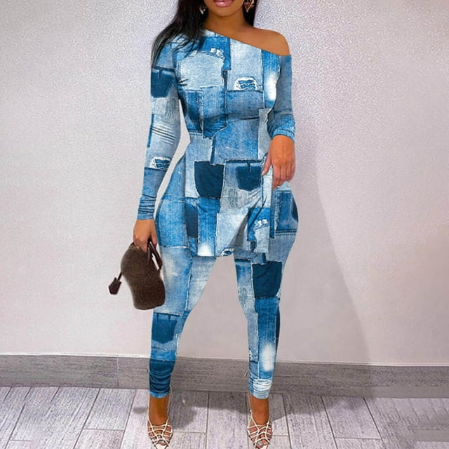 Puntoco Traje de top dividido con dobladillo de manga larga y hombros estampados a la moda para mujer Puntoco Puntoco-6660