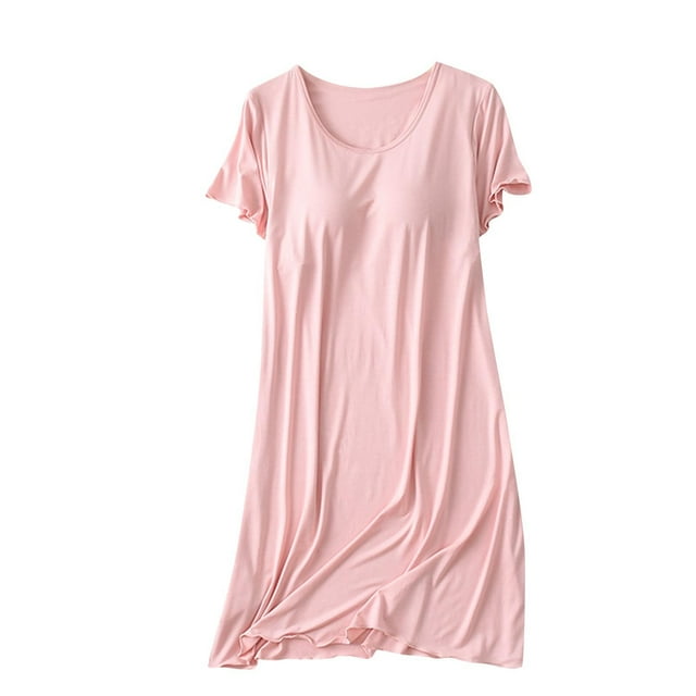 Timegard Nuisette pour Femmes avec Soutien-Gorge Intégré, Manches Courtes à Volants, Col Rond, Douce Tenue de Nuit, Robes Décontractées