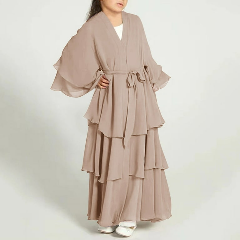 Mercatoo Girls uslim Dress Open Front Cardigan Robe Three-layered Chiffon  Kaftan slamic Abaya imono ubai Maxi Dress - Walmart.com