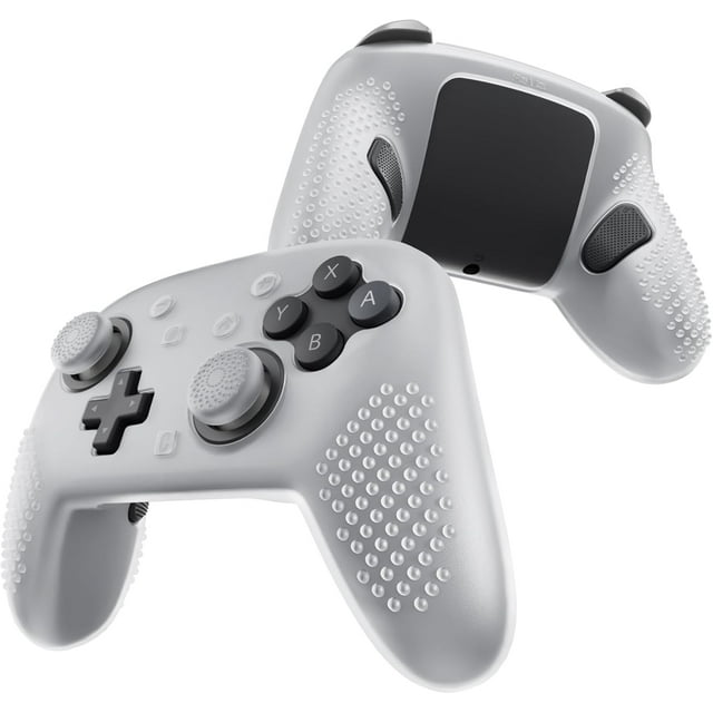FANZC-PlayVital Silicone Cover Skin for Nintendo Switch 2 Pro Controller \u2013 3D Studded Edition Anti-Slip Grip Protector Case for Switch 2 Pro with Back Button Cap & Thumb Grips - Clear White