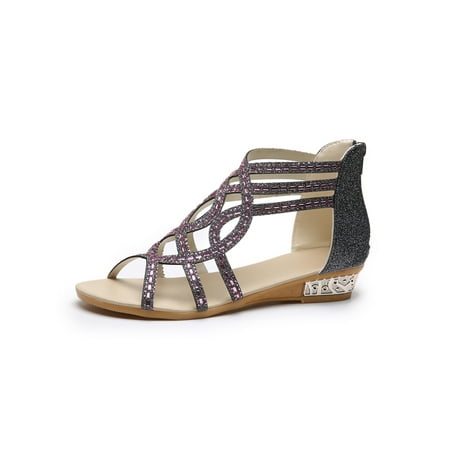 

Avamo Ladies Comfy Peep Toes Sandals Womens Zipper Strappy Summer Bling Shoes Sizes