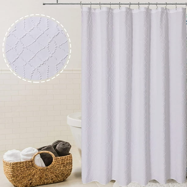 Extra Long Shower Curtain 96 Inch Length, White 3D Embossed Textured