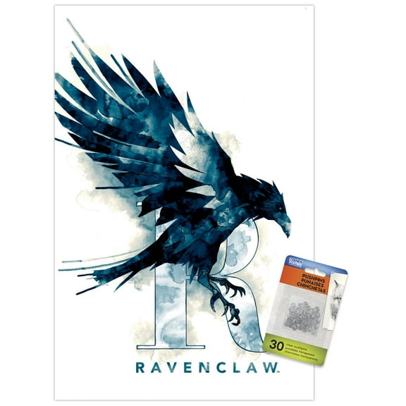 The Wizarding World: Harry Potter - Ravenclaw Illustrated House Logo Wall Poster with Push Pins, 14.725" x 22.375"