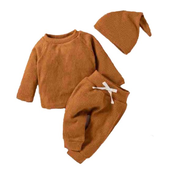 Coerni Toddler Baby Girl Clothes 3 6 9 12 18 24 Months Fall Outfits Solid Long Sleeve Sweatshirt Tops   Pants   Hat Set