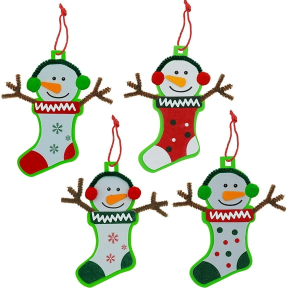 4E's Novelty Foam Christmas Snowman Stocking Ornament Craft (12 Pack) - Christmas Crafts for Kids, DIY Stocking Ornament Making Kit for Toddlers