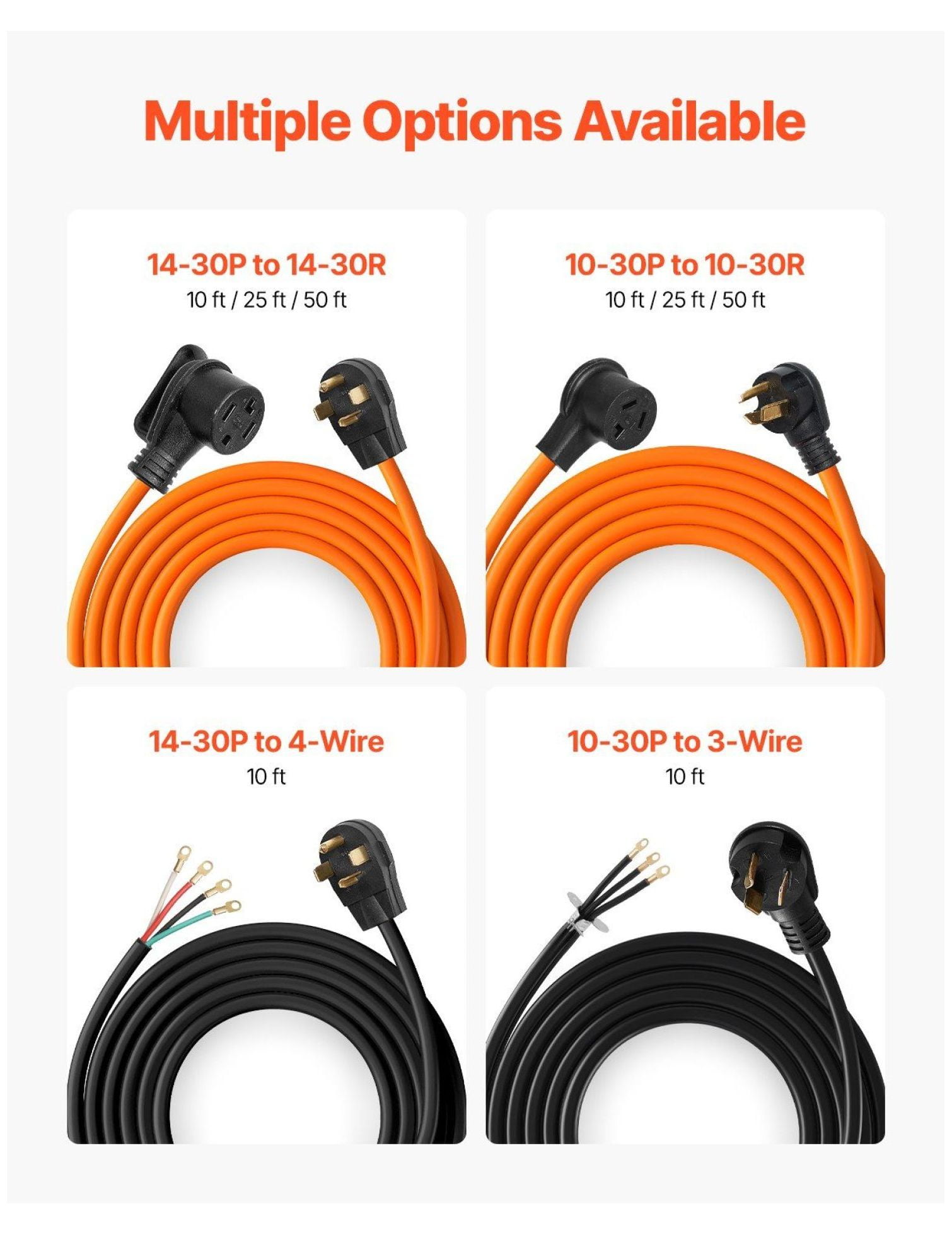 Dryer Extension Cord 25ft 4-Prong, 14-30P to 14-30R, 30A 10AWG STW, EV Charger Compatible, Indoor/Outdoor Power Cable