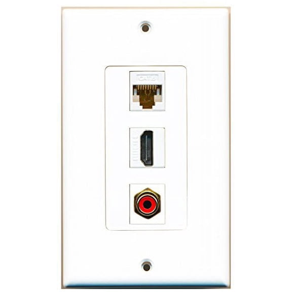 RiteAV - 1 Port HDMI 1 RCA Red 1 Cat6 Ethernet White Wall Plate Decorative