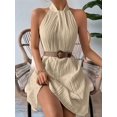thumbnail image 5 of Women'S Pearl Beaded Halter Twist Sleeveless Pleats Dress A Line Short Dress Color S, 5 of 9