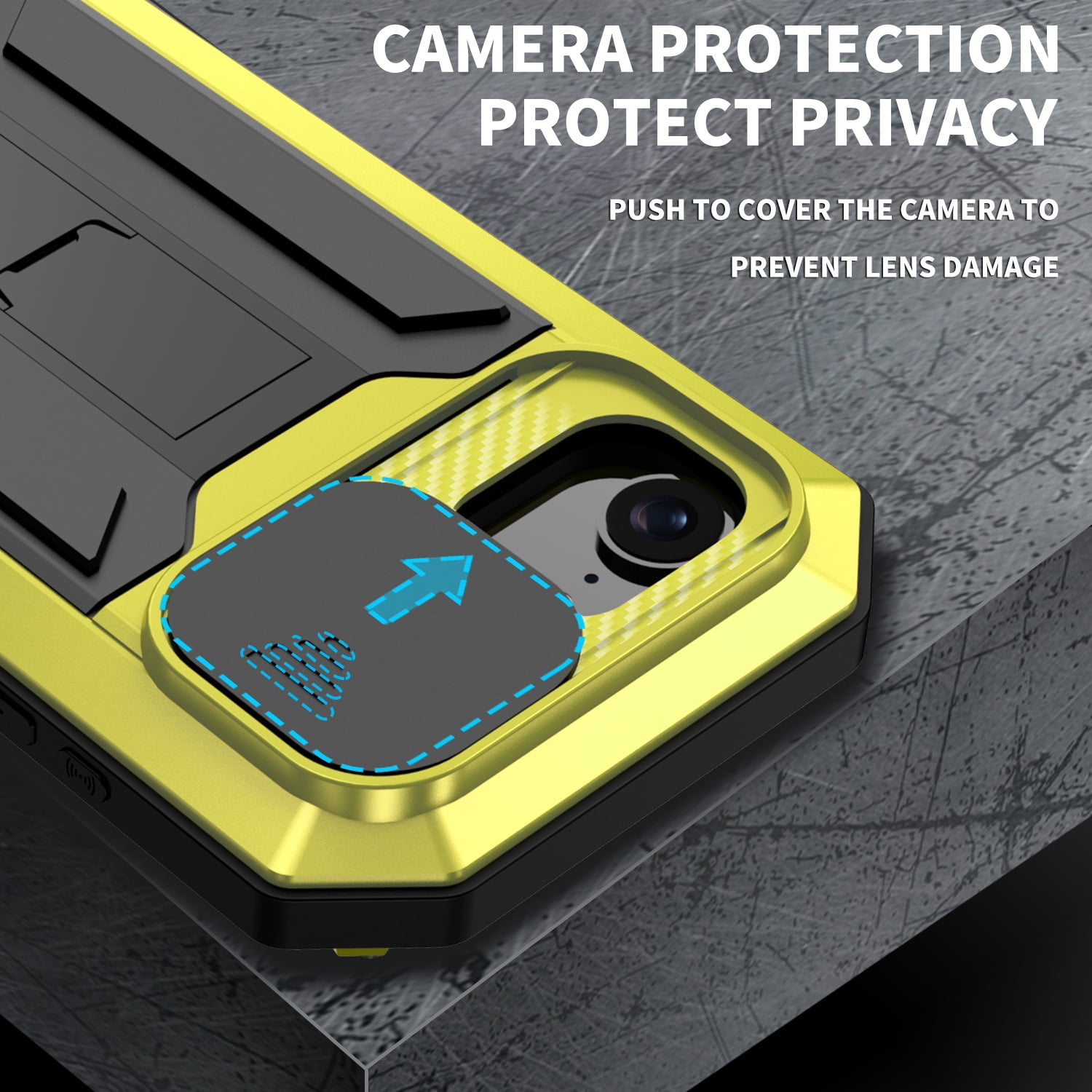 Dteck for iPhone 16E Case with Camera Cover Sliding, Heavy Duty Protection Rugged Screw Full Body Military Grade Metal Rubber with Stand Hard Built in Screen Protector for iPhone 16e 2025,Yellow