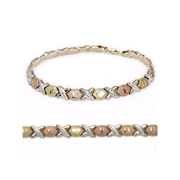 10k Fine Gold Stampato Xoxo Hugs and Kisses "I Love You" Chain Bracelet