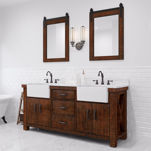 Water Creation Paisley 72"W Wood Double Bathroom Vanity in Brown/White
