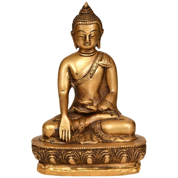 5" Tibetan Buddhist Lord Buddha Idol in Bhumi Sparsha Mudra in Brass | Handmade | Made in India