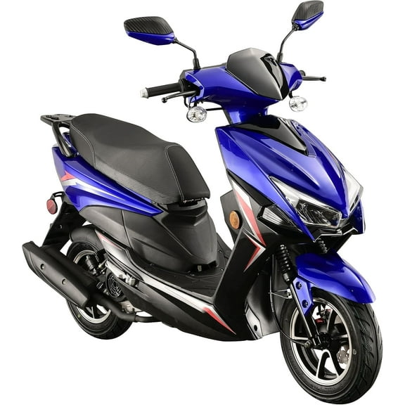 HHH X18 150cc Scooter Street Motorcycle Gas Moped 150cc Adult Bike with 10 inch Aluminum Wheels-Blue