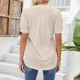 thumbnail image 6 of Sweet Home Farm V Neck T Shirts for Women Tops Puff Short Sleeve Shirt Pleated Floral Printed Tunic Blouse Short Sleeve Shirts for Women Beige, 6 of 9