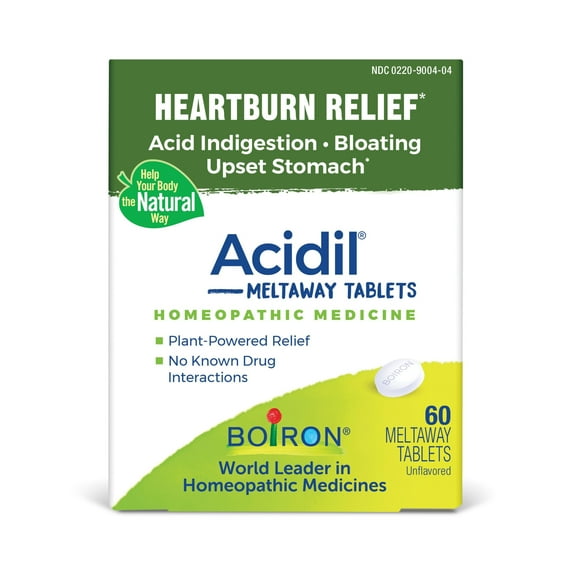 Boiron Acidil, Homeopathic Medicine for Heartburn Relief, Acid Indigestion, Upset Stomach, 60 Meltaway Tablets