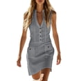 thumbnail image 2 of Asgosdo Women Dresses Summer V Neck Sleeveless Botton Slim Fit Trendy Vacation Midi Dress with Pockets, 2 of 5