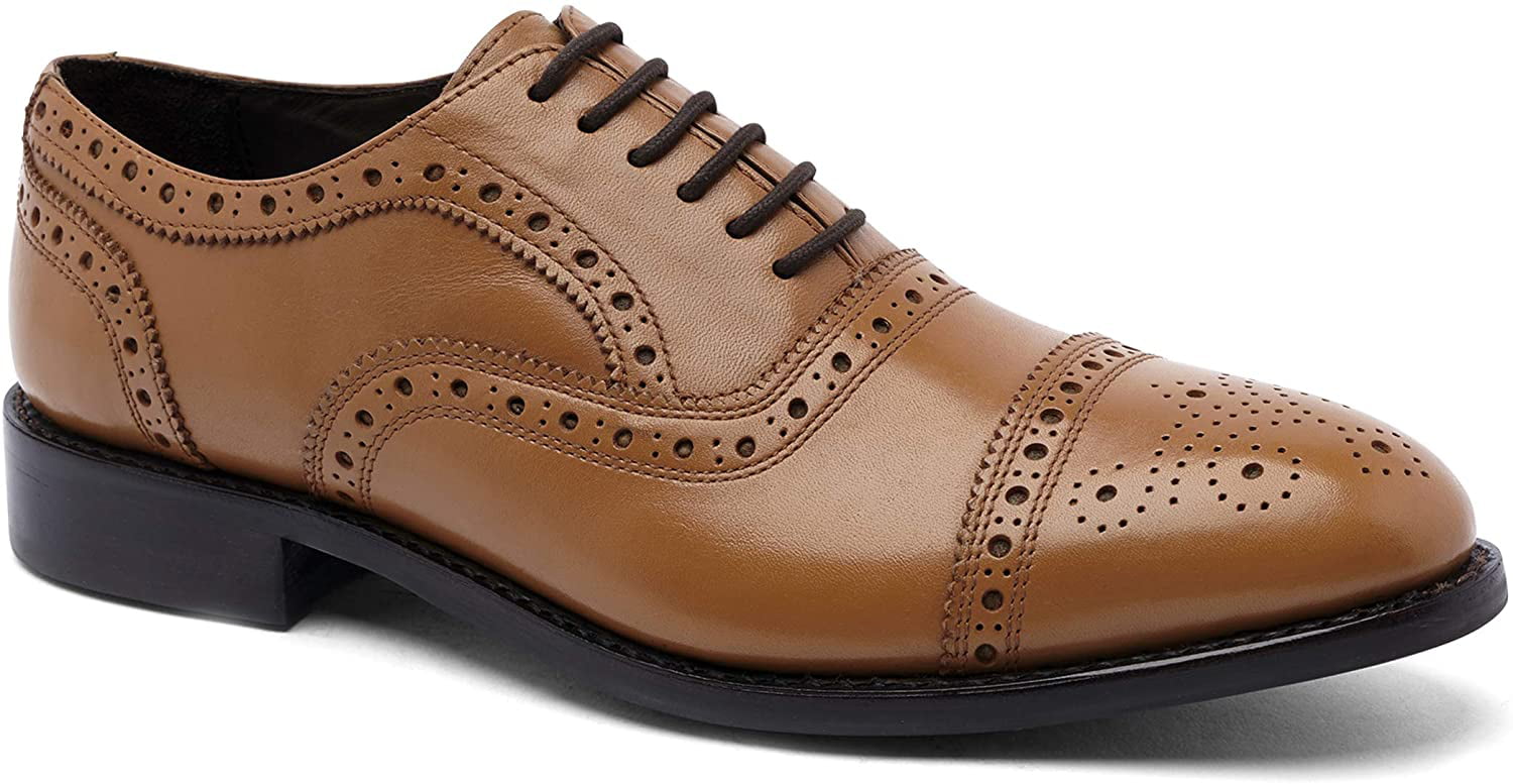 New Mens Leather Look Brogues Fashion Brown Tan Formal Wedding Smart Dress Size