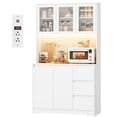 thumbnail image 4 of Homfa 70.9'' Kitchen Pantry Cabinet with Charging Station and LED Light, 3 Drawers Buffet Storage Cabinet with Glass Doors and Adjustable Shelves, White, 4 of 10