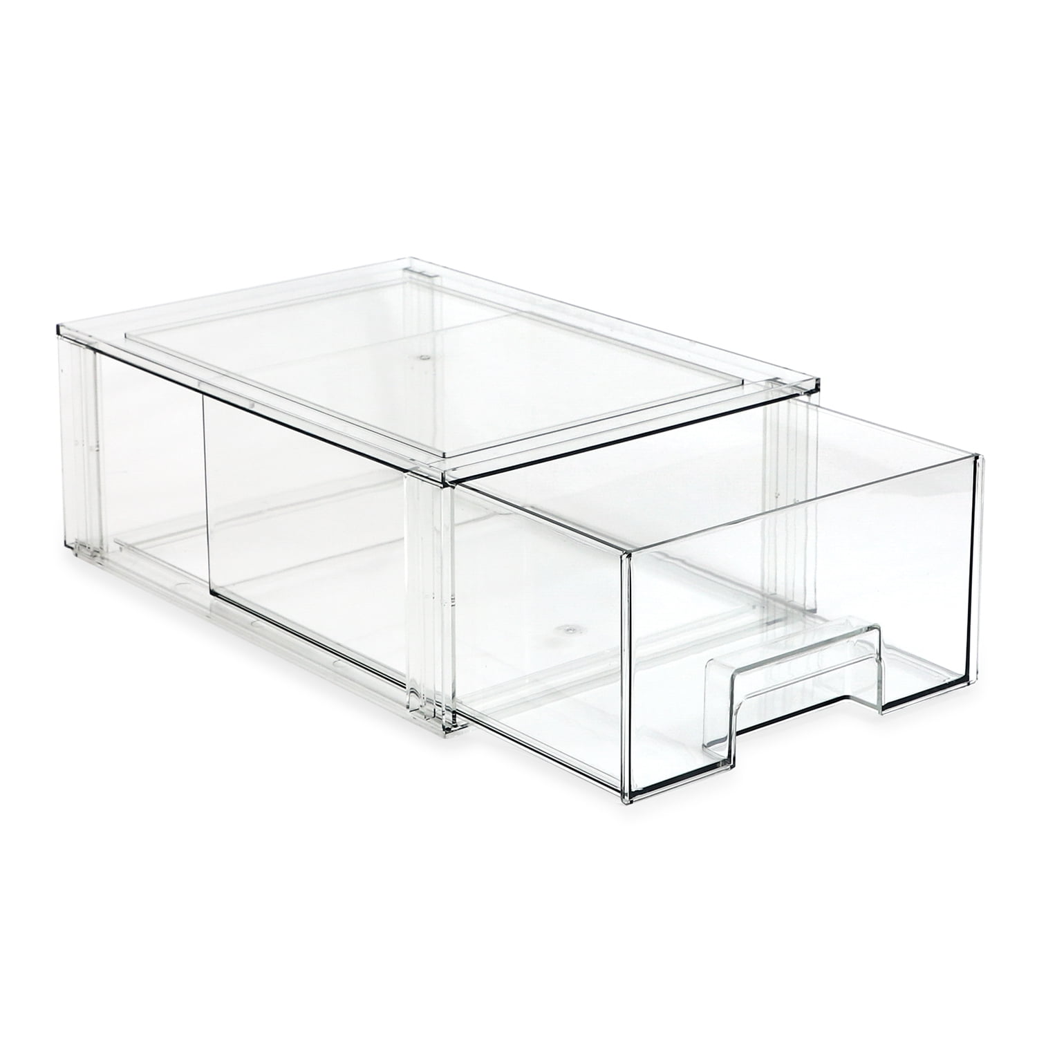 Isaac Jacobs Clear Drawer Organizer, Large – Stackable Plastic Storage Bin for Kitchen, Bathroom, Office, Vanity, and Home Organization