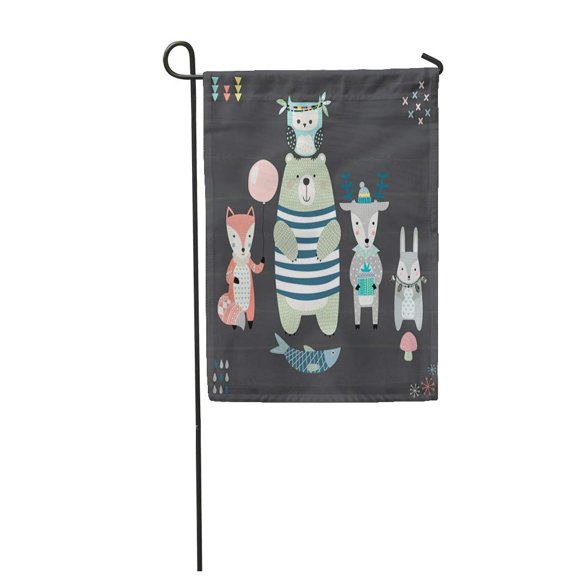 POGLIP Nordic in Scandinavian Funny Cute Bear Forest Fox Sweet Garden Flag Decorative Flag House Banner 28x40 inch