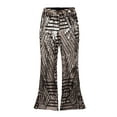 thumbnail image 5 of Qiylii Women High Waist Sequins Bell Bottom Pants Wide Leg Sparkle Flared Trousers Streetwear, 5 of 9