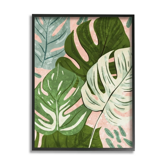 Layered Monstera Plant Leaves Botanical & Floral Graphic Art Black Framed Art Print Wall Art