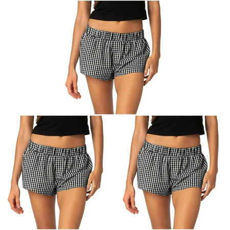 heckered Women s Shorts Set Pajamas Shorts Pants Seamless Boy Sweat Shorts Women Shorts Underwear for Women Jean Shorts Womens Workout Shorts for ceangrtro Black (3Packs) Black (3Packs)