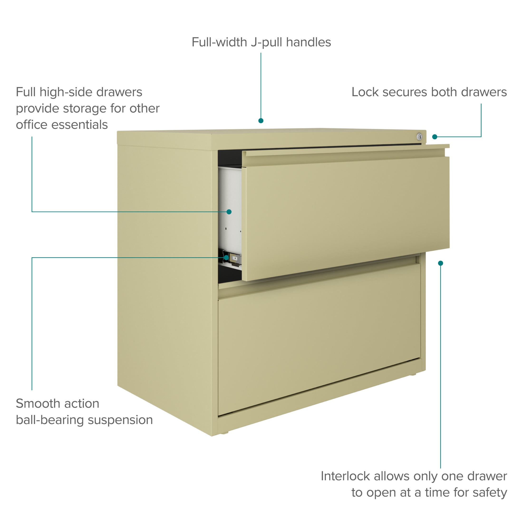 Hirsh 30 inch Wide 2 Drawer Lateral 101 File Cabinet for Home or Office, Putty