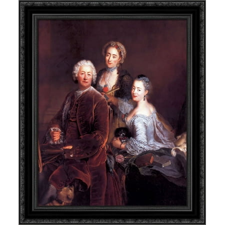 Self portrait with Daughters 20x20 Black Ornate Wood Framed Canvas Art by Pesne, Antoine