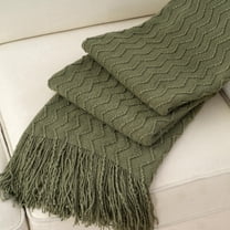 Olive Green Throw Blanket,Green Textured Knit Throws,Spring Blanket for Sofa Bed,50"x60"