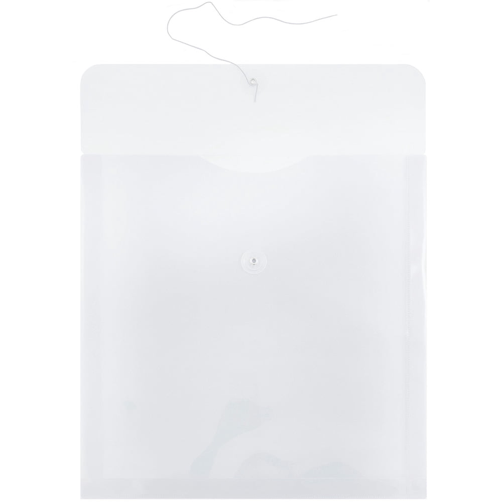 JAM Paper Plastic Envelopes, 13" x 13", Clear, Button String, 12 Per Pack