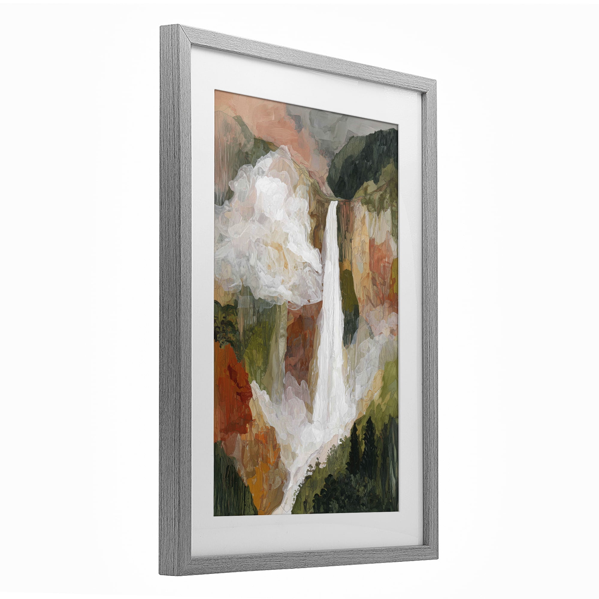 Stupell Industries Mountain Waterfall Landscape Gray Framed Print Under Glass, design by Chromatic Storm Studio