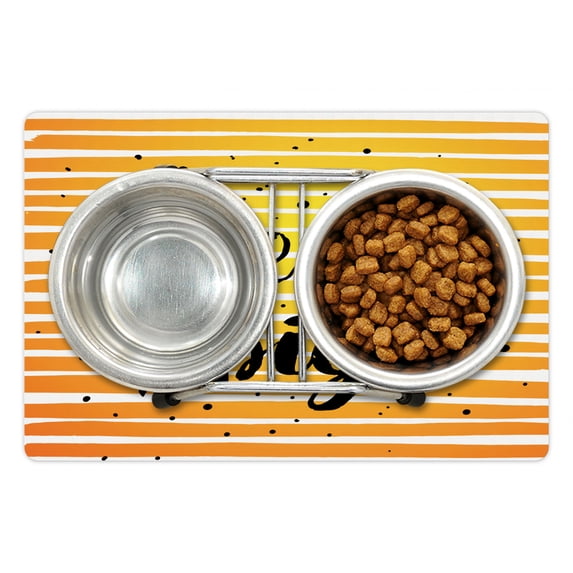 Dream Pet Mat for Food and Water, Horizontal Ombre Stripe with Dots Dream Big Lettering Graphic Design, Non-Slip Rubber Mat for Dogs and Cats, 18" X 12", by Ambesonne