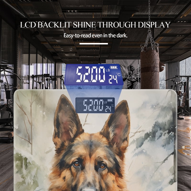 High Precision Body Weight Scale Smart Bathroom Scales with Large LCD Display(400lbs),Decorative for Bedroom-Watercolor Painting Of Elegant German Shepherd In Winter Forest