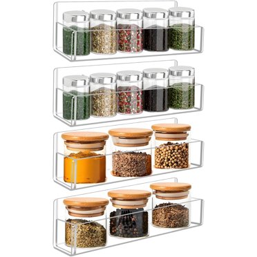 Acrylic Spice Rack Wall Mount-9 Inch, Clear Spice Shelf Storage Holder, 4 Pack Hanging Seasoning Rack Organizer for Cabinet Door, Cupboard or Wall Kitchen (Adhesive or Screw)