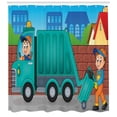 thumbnail image 3 of Garbage Truck Shower Curtain, Cartoon Style Silhouettes of Hardworking Garbage Picking Staff and Vehicle, Fabric Bathroom Set with Hooks, 69W X 70L Inches, Multicolor, by Ambesonne, 3 of 3