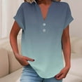 thumbnail image 2 of Otvok Breathable Women's Tunic Tops Blouses Short Sleeve Gradient Ombre V Neck Henley Daily Shirts, 2 of 6