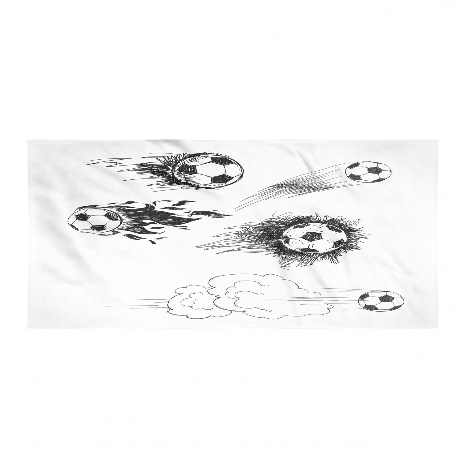Soccer Sports Towel, Various Round Soccer Balls in Air Fast Kick Shoot in Kickoff Space Art Sketch, Soft Absorbent Ultra Compact Microfiber for Beach Yoga Gym, White and Black, by Ambesonne - image 1 of 2