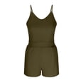 thumbnail image 7 of Avrnliq Womens Army Green Ribbed 2 Piece Crop Tank Top & Shorts Set, High Waisted V-Neck Stretchy Activewear with Side Pockets,Size S, 7 of 7