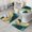Teal And Gold, variant on Green Purple Gold Marble Pattern Bathroom Rugs Sets 3 Piece,Toilet Cover Set,Absorbent Non Slip Bathroom Mats Sets with U-Shaped Contour Rug Toilet Rug Set