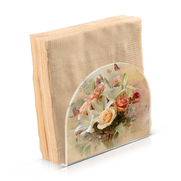 Napkin Holder for Table Kitchen Paper Tissue Organization Standing Paper Napkin Storage Beautiful Floral Bouquet