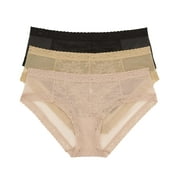 Natori Women Escape Girl Brief 3-Pack (Black/Cafe/Rose Beige, Medium)