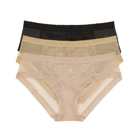 Natori Women Escape Girl Brief 3-Pack (Black/Cafe/Rose Beige, Medium)