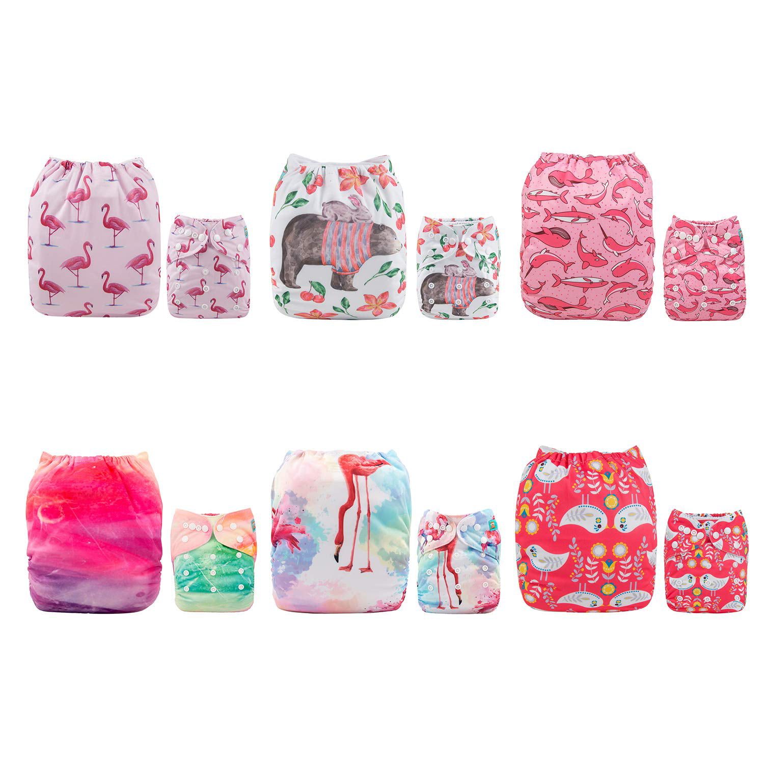 12 Inserts ALVABABY Cloth Diapers Washable Reusable Adjustable 6 PCS