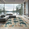 thumbnail image 2 of ODIKA 8'x10' Washable Area Rug Turtle Ocean Starfish Border Entry Themed Teal Beachy Nautical Flowing Dynamic for Living Room, Under Sectional, Family , Durable, Non-Slip, 2 of 7