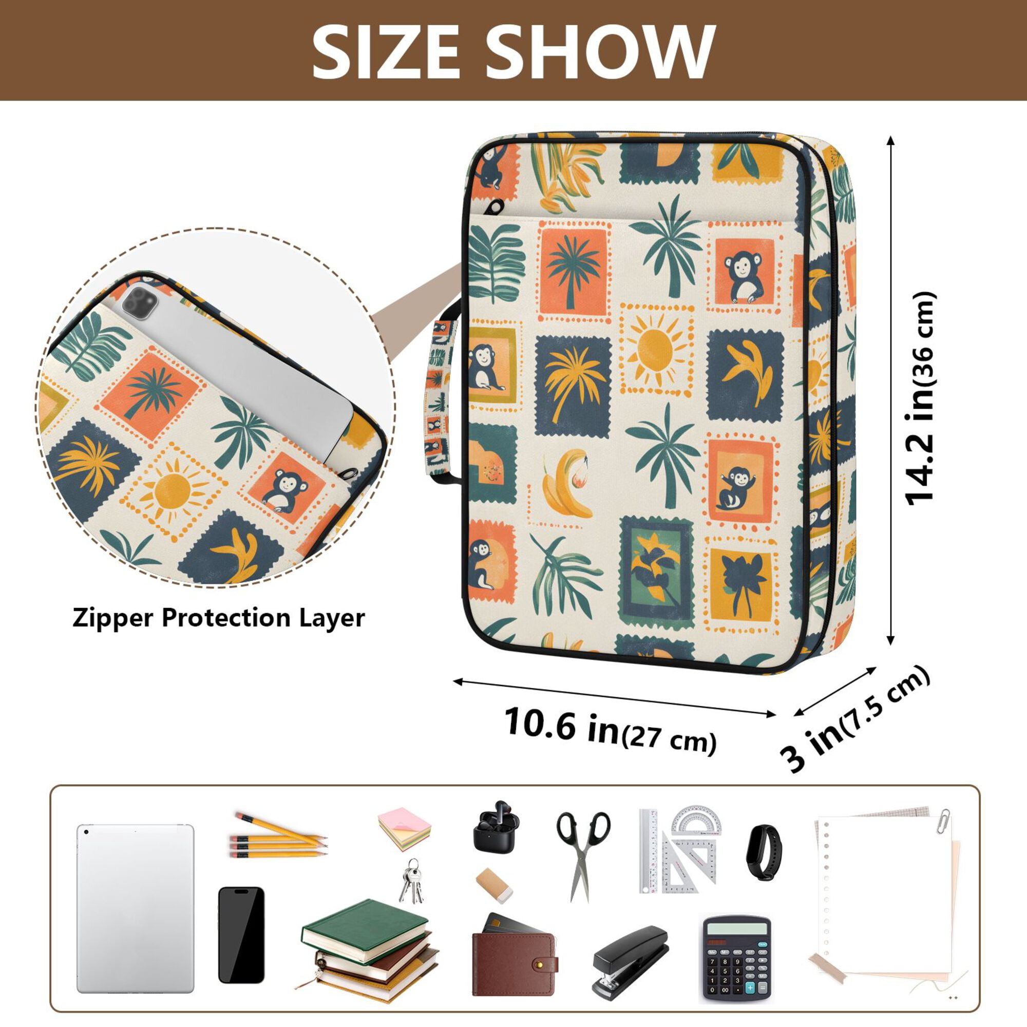 FORMRS Accordion File Folder A4 Size 7-Pocket Expanding Document Organizer Bag with 3 Ring Binder, Beige Playful Stamp